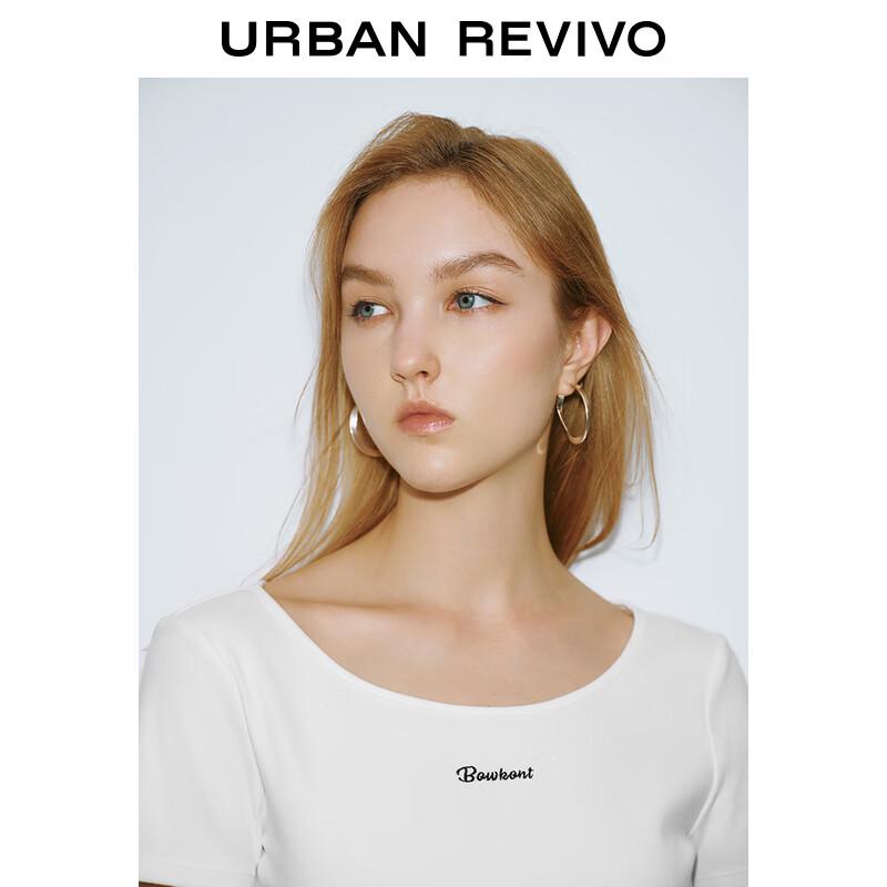 UR 2025 Women's Back Ribbon Letter Embroidered Short Sleeve T-Shirt