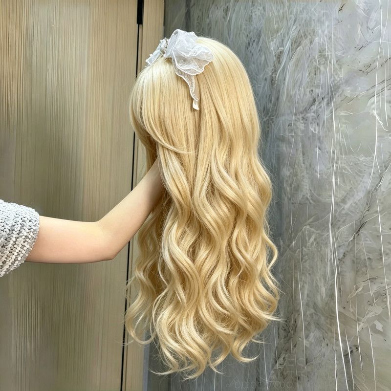 Sweet Big Wavy Hair Wig - Girl's Air Bangs Full Head Covering Wig - Daily Wear or Anime Cosplay Wig