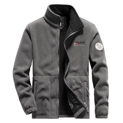 Men's  Warm Fleece Jacket Men's Climbing Double Thickened Pocket Jacket Outdoor High Collar Windproof Ski Sweatshirt Coat Men