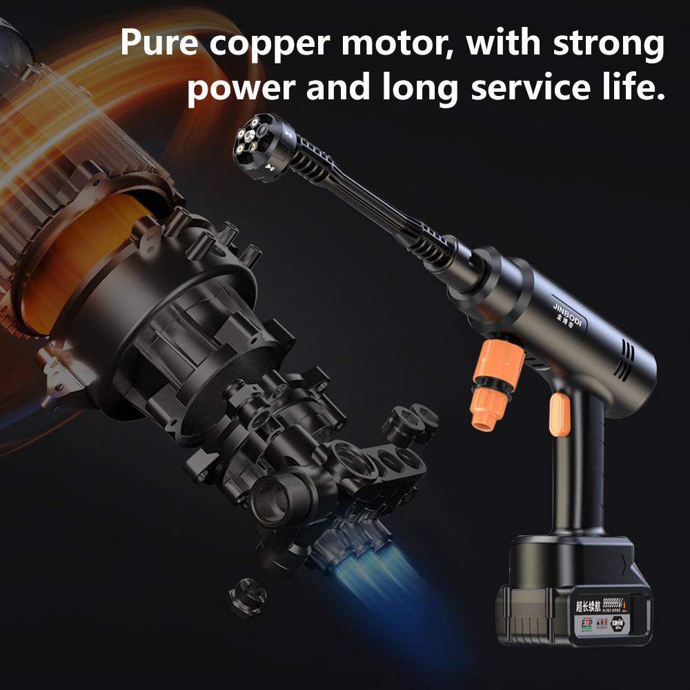 New 21v Lithium-Powered Car Wash Water Gun 300W 30Bar Cordless High Pressure Car Washer 6-in-1 Spray Nozzle Cleaning Machine