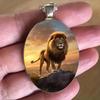 Fashionable Dusk Great Plains Lion Pattern Oval Alloy Pendant Stainless Steel Necklace