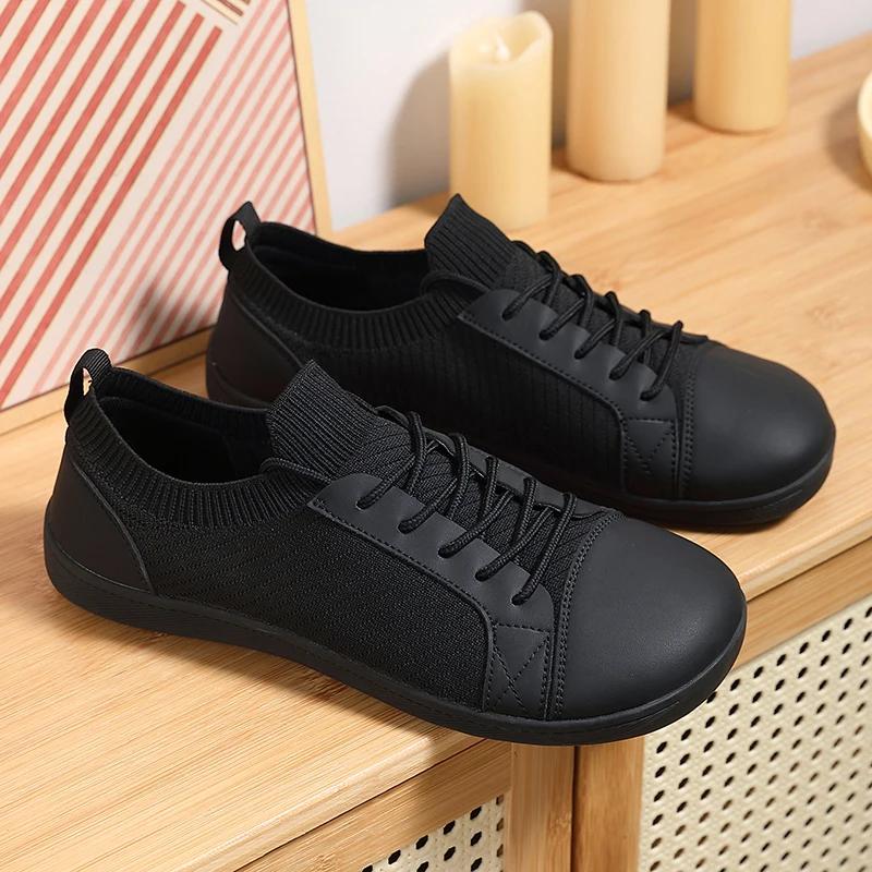 

Модные унисекс-кроссовки с широким носком, дышащая сетка, мужские босые туфли с широким носком, новые туфли на плоской подошве с мягкой подошвой с нулевым перепадом высоты, кроссовки с широким носком, большой размер 47 чёрный