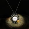Exquisite Flower Freshwater Pearl Pendant Necklace Wild Black Gold 925  Ladies Jewelry Sweater Chain Banquet Jewelry
