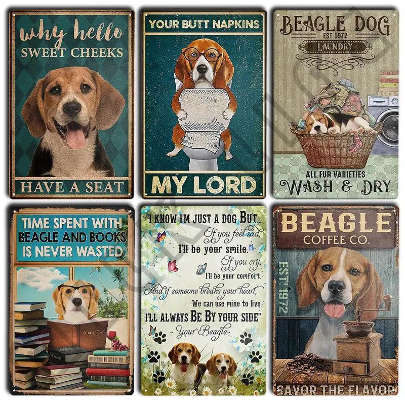 Funny Beagle Dog Metal Tin Sign Plate Retro Art for Bathroom Kitchen Restaurant Dessert Shop Pet Shop Farmhouse Home Room Decor