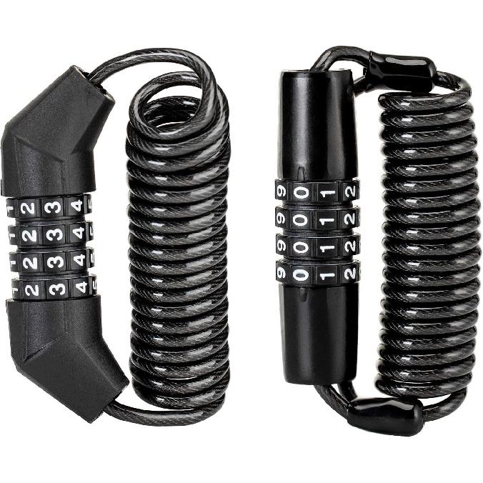 ROCKBROS Motorcycle Helmet Lock, Bike Helmet Lock, 4 Digit Little Cable Lock, Retractable Luggage, Stroller, Black, 2Pcs