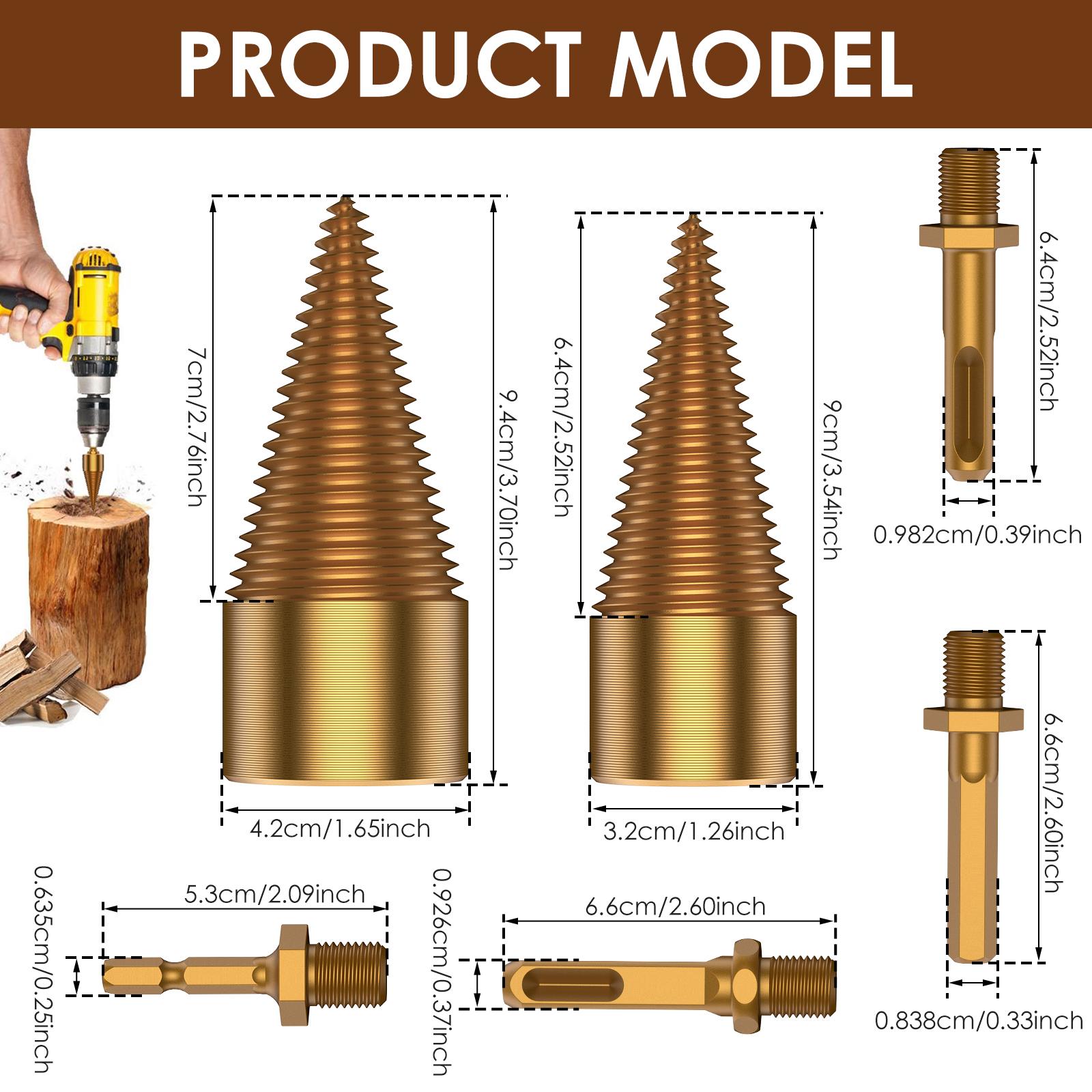 

Wood Splitting Drill Bit 45# Steel Firewood Log Splitter Drill Bit High Quality Heavy Duty Wood Punch Cone Driver Woodworking 4 types of handles золотий