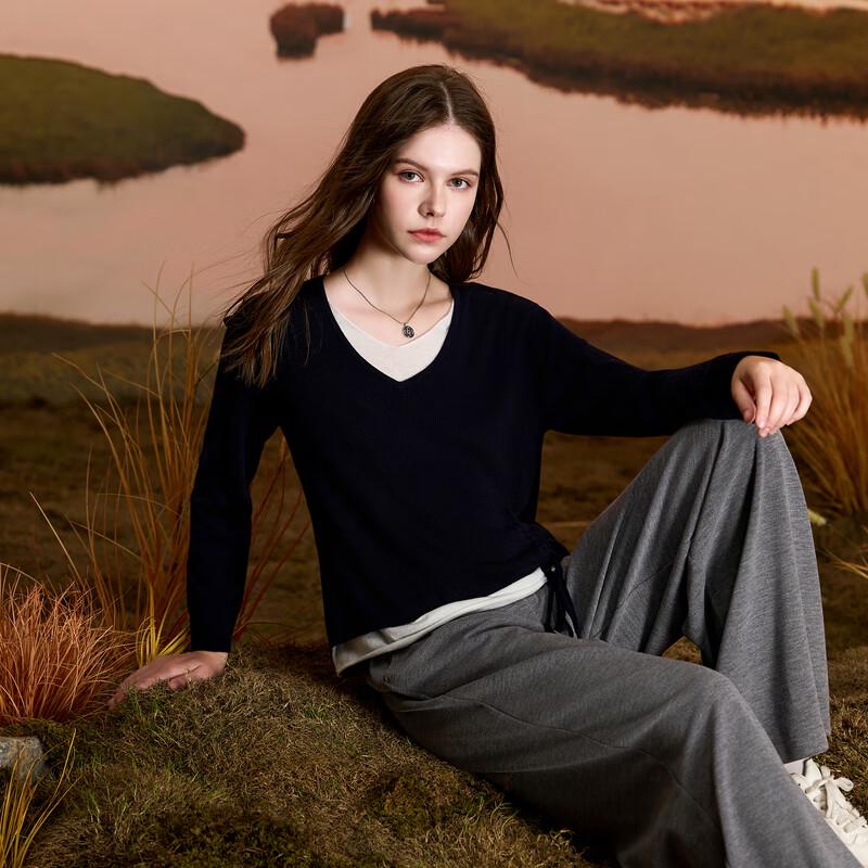 Three Color 2025 Autumn Women's Fake Two-Piece V-Neck Knit Sweater