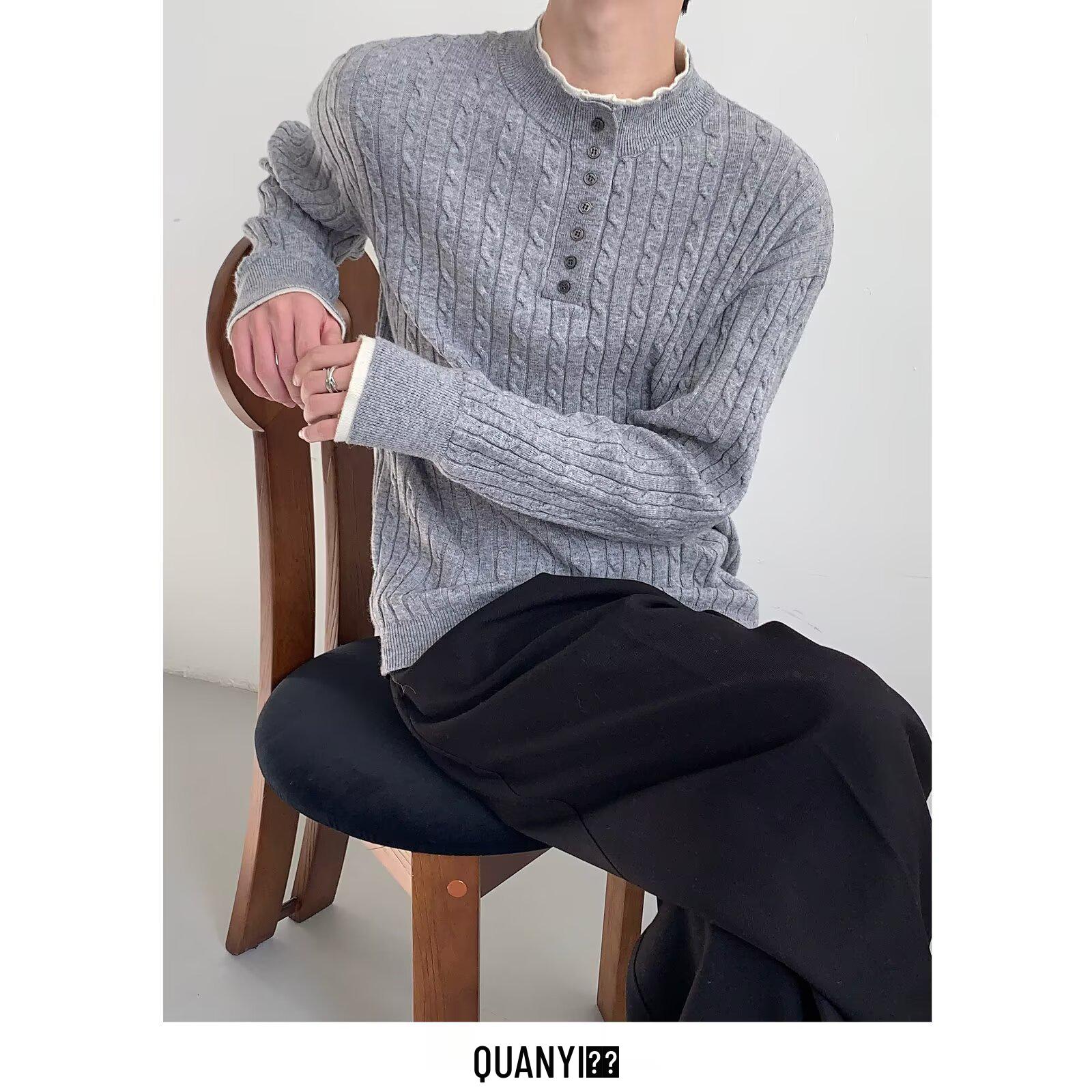 2024 AutumnWinter Men s American Retro V-Neck Cardigan - Casual Solid Color Knit Sweater 3XL 3279₽