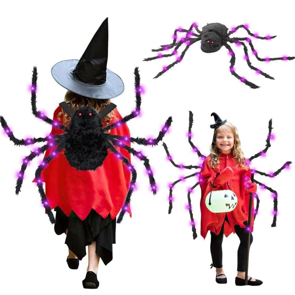 LED Halloween Spider Backpack Stuffed Animal Plush Spider Bag Big Spider Decoration  Puppy Pet