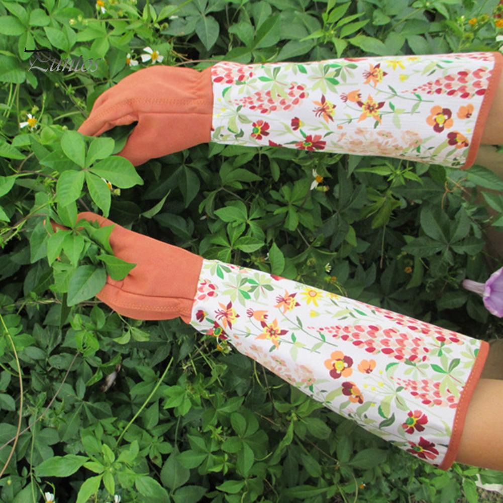 1Pair Breathable Floral Print Long Sleeves Protective Gardening Pruning Gloves