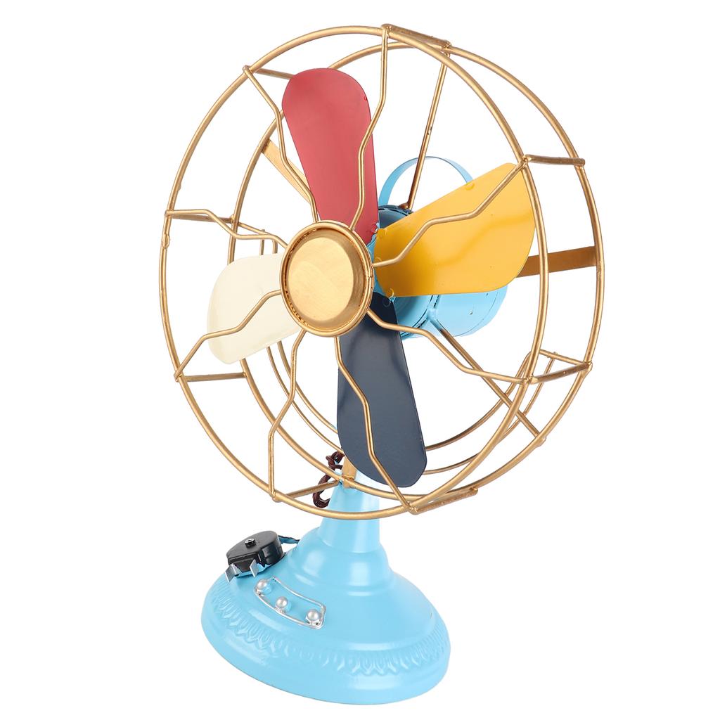 Ventilatore da Tavolo Vintage Stile Retrò Colori Raffinati Base Larga in Metallo Ventilatore da Scrivania Antico Decorazione per Vetrina H