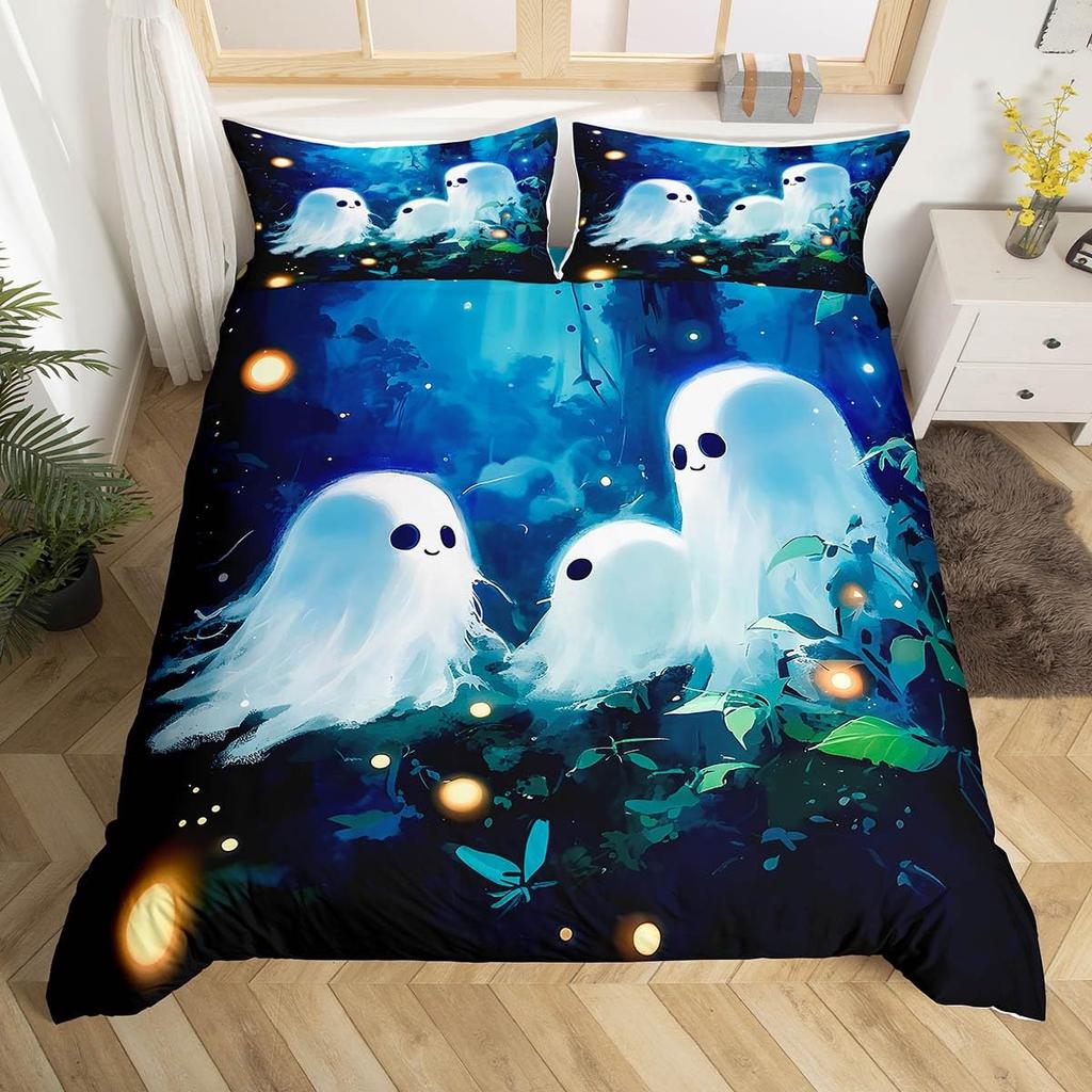 Cute Ghost Duvet Cover Twin King Halloween Bedding Set For Kids Girl Microfiber Horror Theme Comforter Cover With 2 Pillowcases