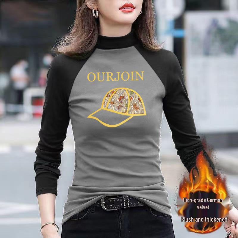 

Женская облегающая бархатная футболка реглан с полувысоким воротником-стойкой 3XL [145-160 lbs]