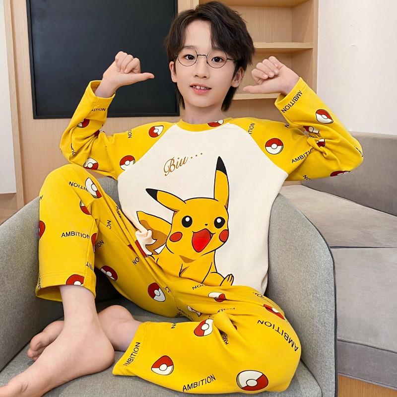 Boys Cotton Pajama Set Long Sleeve Thin Winter Sleepwear Kids 8 Years Cartoon Print Comfortable Home Wear