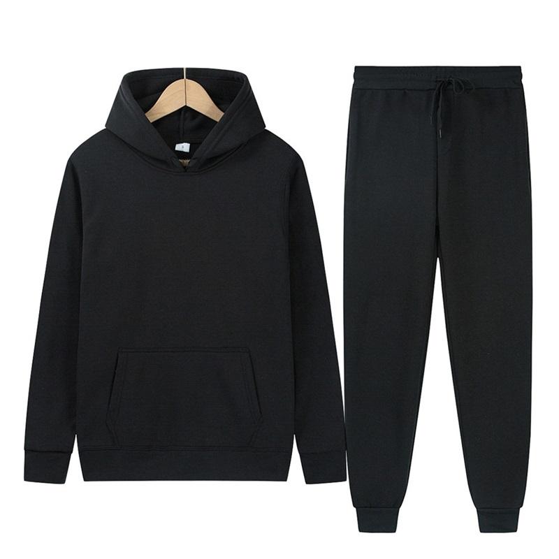 

Men s 2PCS Solid Color Hoodie & Jogger Pants Casual Tracksuit L чёрный