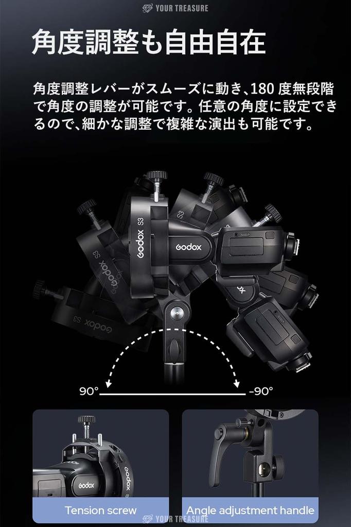 Japanese Godox S3 Bracket Bowens Mount Lightweight Foldable Angle Adjustable Compatible with AD100Pro AD300Pro V100 V860III [Authorized Distributor]