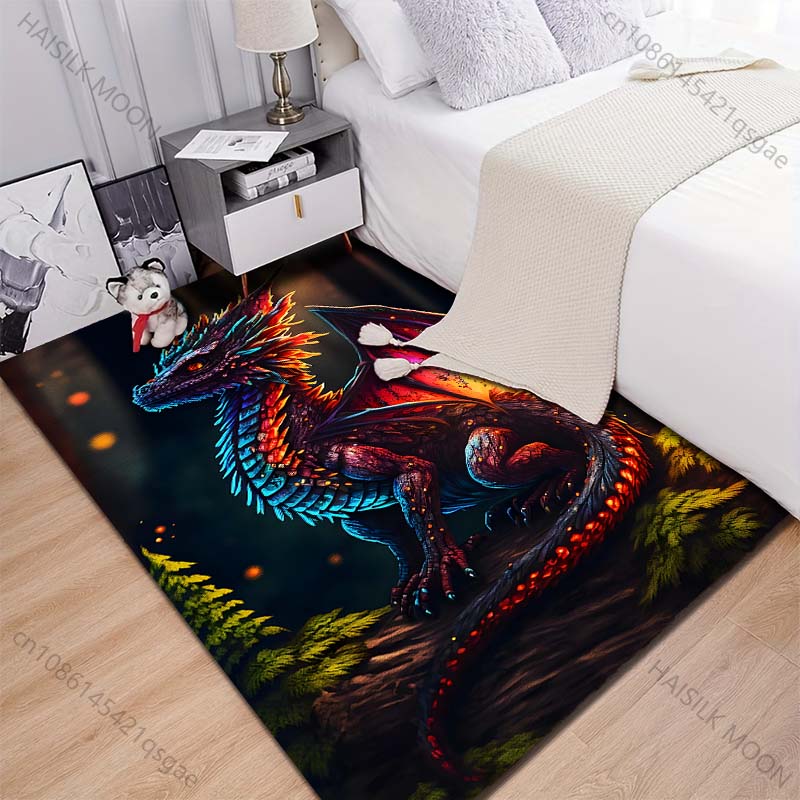 Colorful dragon in fantasy forest Carpet for Living Room Bedroom Bedside Floor Mat Cloakroom Child Play Mat Area Rug Large Size