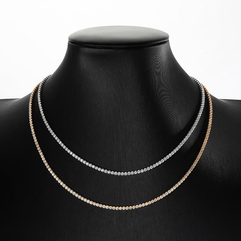 Smyoue Each 2mm All Zircon/moissanite Tennis Necklace for Women Man Adjustable Choker Chain 100% 925 Silver Jewelry