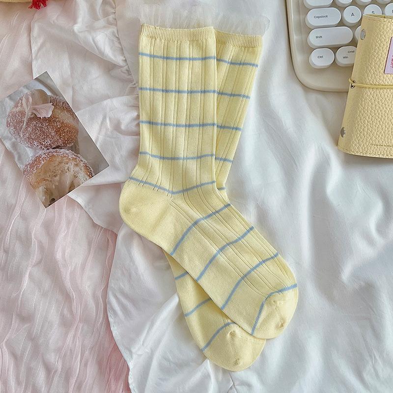 Chaussettes montantes tube d'été fines pour femmes, rayées, dentelle, maille dentelle, respirantes, sans os