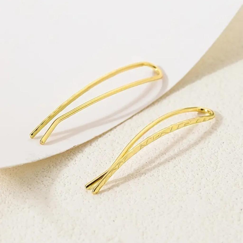 Minimalist Hammered Curved Bar Ear Cuff Stud Earrings Three Tone Option Women Simple Ear Jewelry
