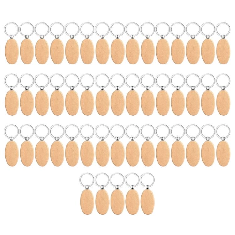 Pack of 50pcs Unfinished Wood Slices Blank Keychain Handcraftrd Wooded Key Chain
