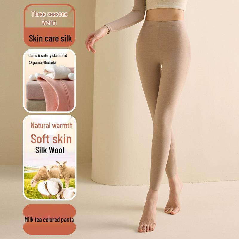 Women's Wool Silk Thermal Set: Warm Stand Collar Top & Trousers - Heat-Generating, Skin-Friendly Base Layer for Autumn/Winter.