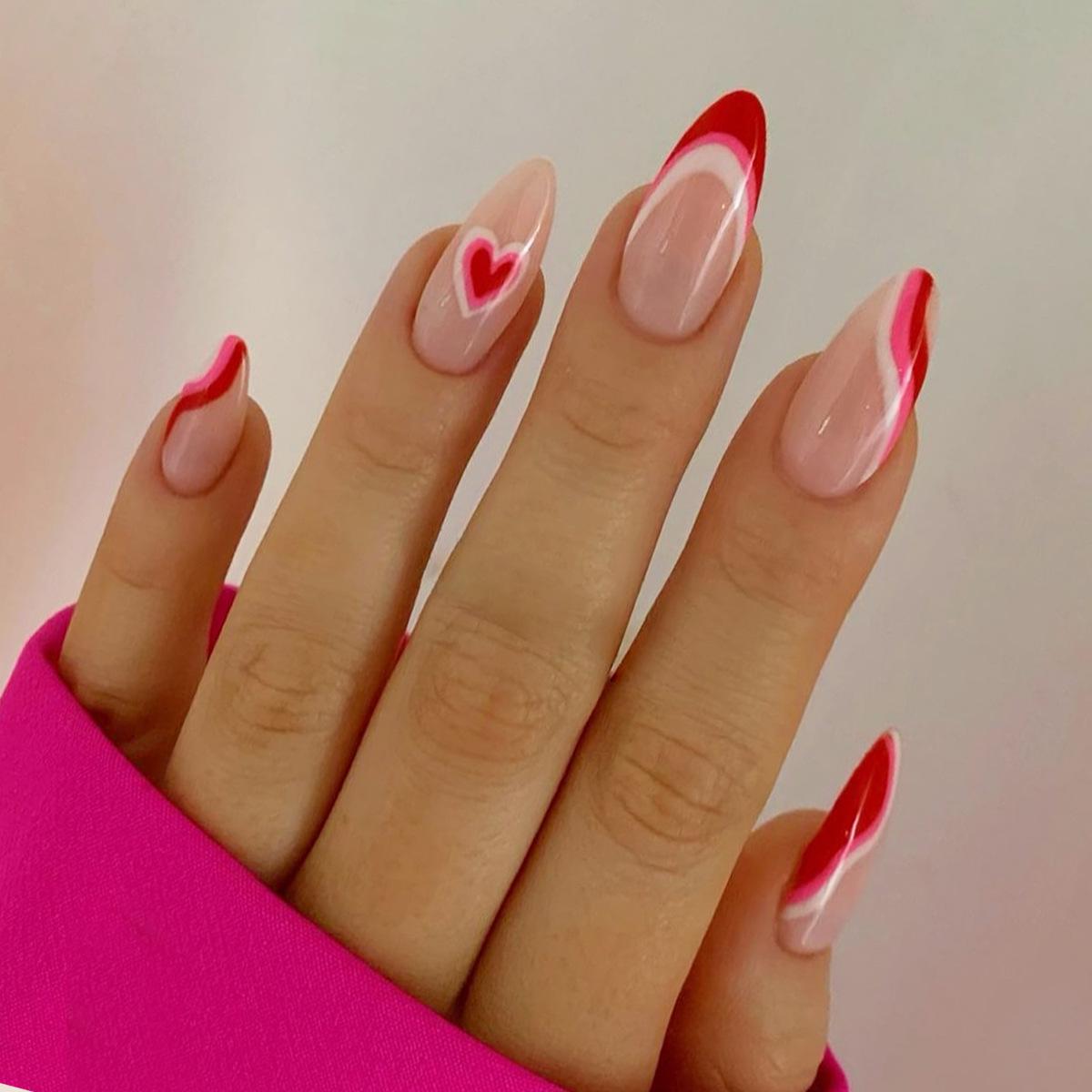 

Almond Shaped Irregular French Heart Print Nail Art Stickers 10 pcs розовый
