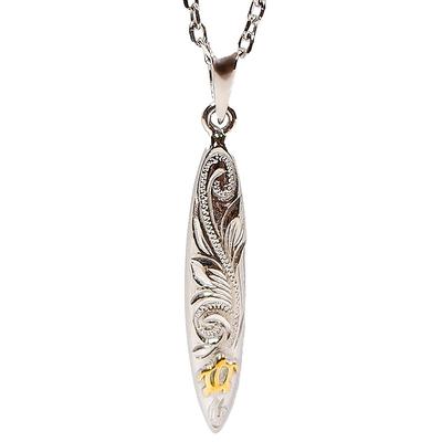 [Jurais] Hawaiian Jewelry Necklace Plumeria Scroll Honu K14 Surfboard 45-50