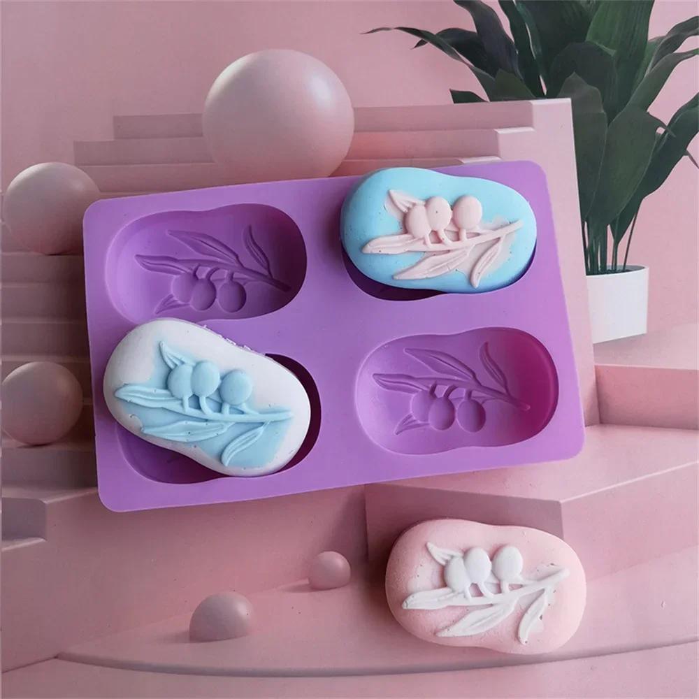 2024DIY Oval Handmade Soap Making Tool 4 Holes Olive Tree Silicone Soap Mold Chocolate Mousse Jelly Pastry Desserts Baking Mould