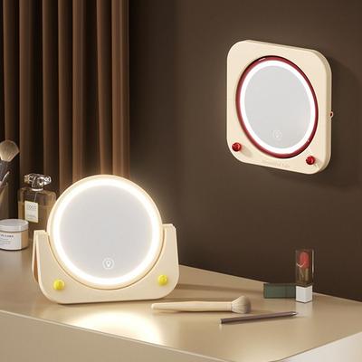 Foldable LED Makeup Mirror Wall Mounted 3 Color Lights Hanging Wall Mirror High-Definition Free Standing