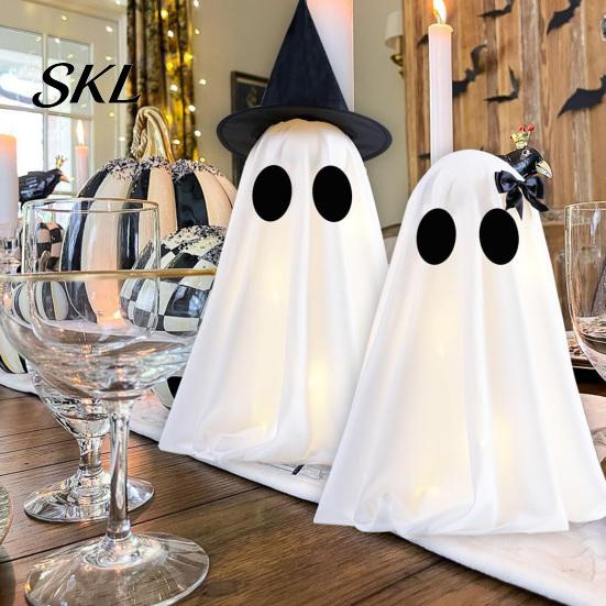 Saisonale Feiertagsdekoration Halloween Geist Dekoration, Leuchtend mit Hexenhut/Schleife, Dekoration Spukhaft Stehend für Veranda Hof Außenparty