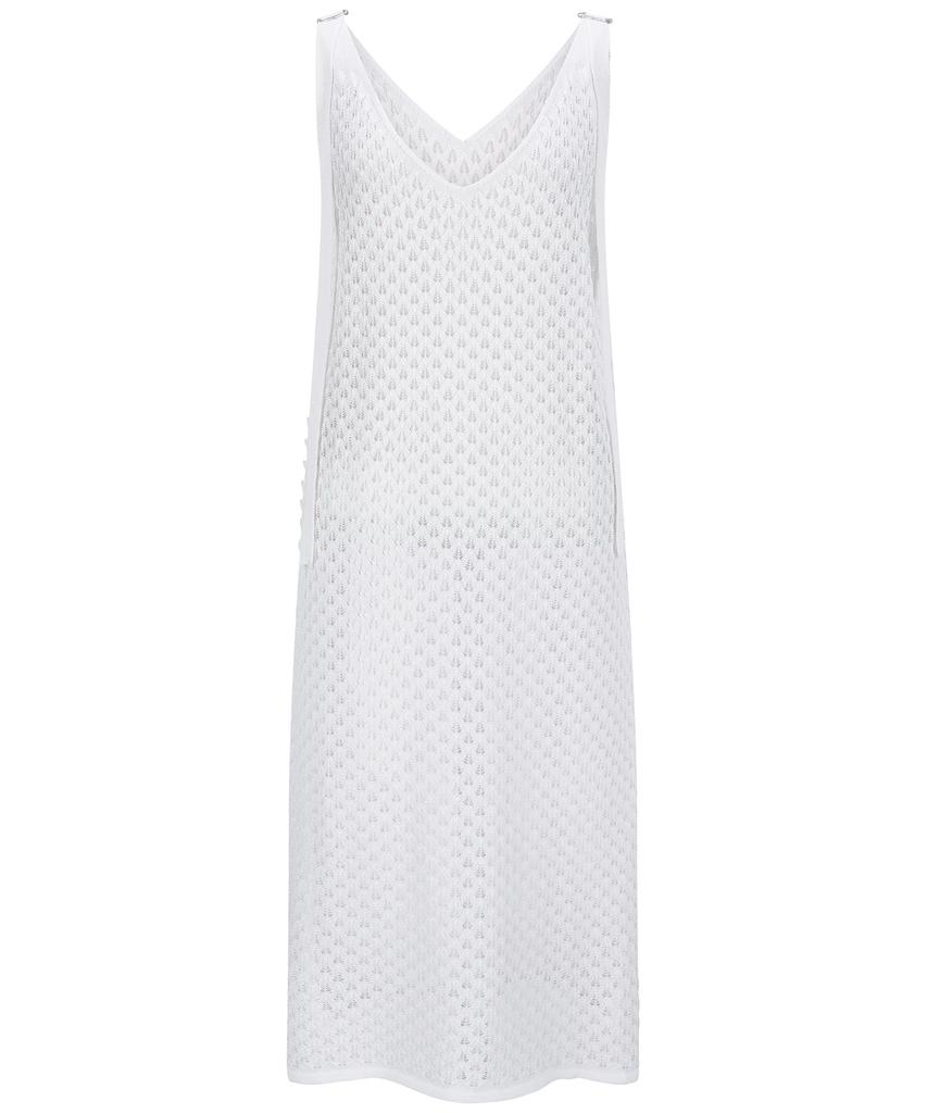 Tobaseu Knit Dress With Cutout Punching Strap Detail (White)