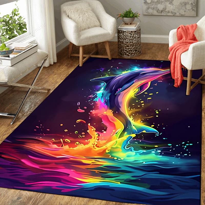 Colorful Dolphin Rug Floor Mat for Living Room or Bedroom Soft and Comfortable Carpet a Gift for Birthday and Holiday.MFF0918539