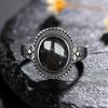 Vintage 925 Sterling Copper Ring Natural Black Onyx Ring Oval Round Stone Retro Fine Zircon Gift Sun Shaped For Women Men