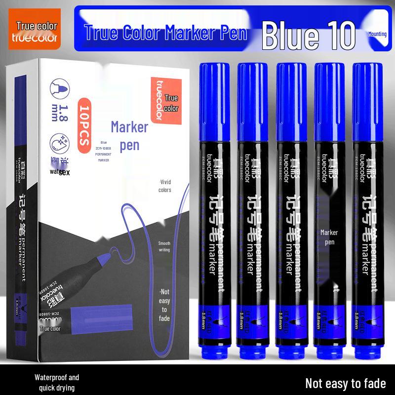 True Color Black Oil-Based Waterproof Marker Pen - Broad Tip, Fade-Resistant, Ideal for Construction and Logistics Marking