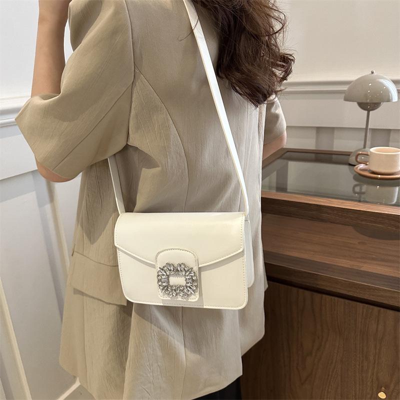 Niche Design Summer New Style  High-value  Fashionable  Light Luxury Diamond-inlaid Solid Color Crossbody Small Square Bag