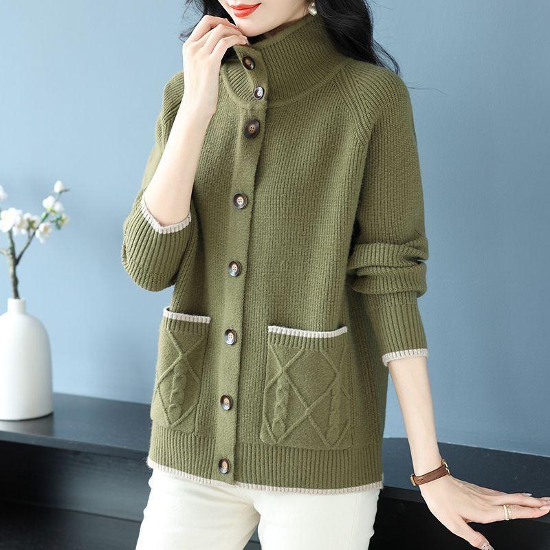 Veste pull d'automne, haut grande taille tendance, cardigan tricoté à col ample pour l'automne et l'hiver