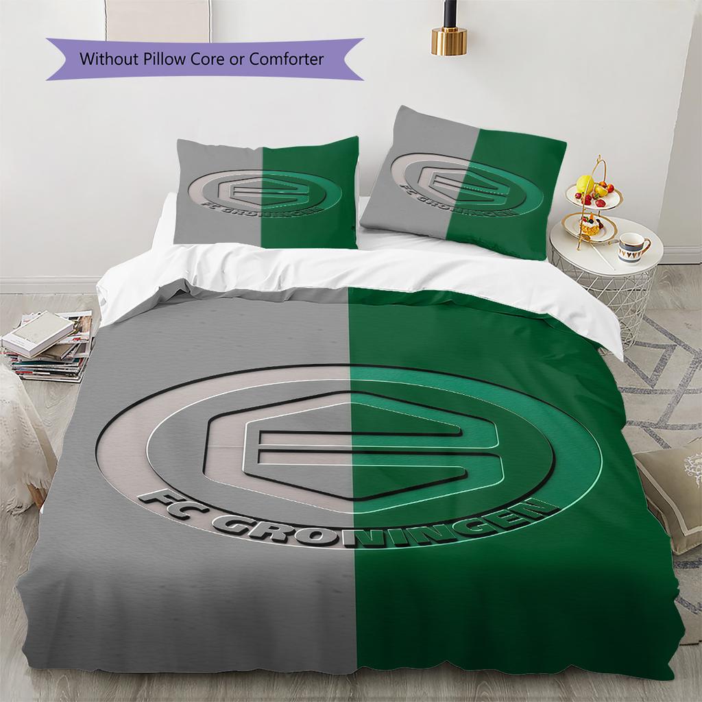 FC Groningen Pattern Bedding Quilt Set Quilt Cover Pillowcase Home Decoration Birthday Gift (1 * Duvet Cover + 2 * Pillowcase, Without Core)