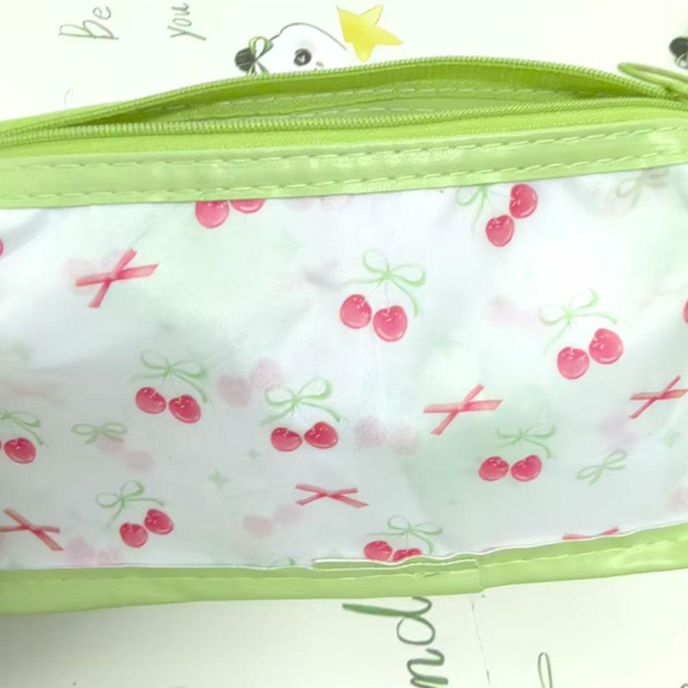 Transparent Pen Bags Cute Cherry Stationery Bag Cartoon Triangle Pencil Bag  School Supplies