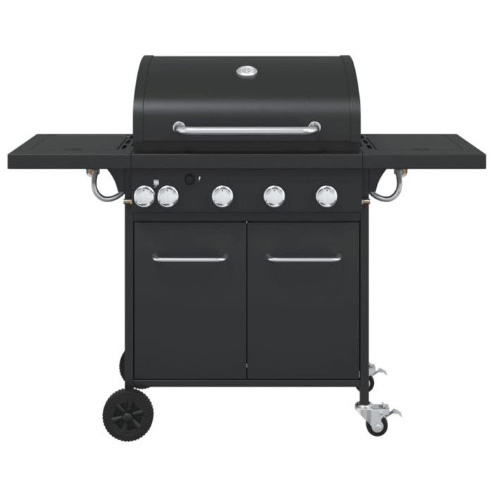 Gas Barbecue Grill with 5 Burners Black Powder-coated Steel