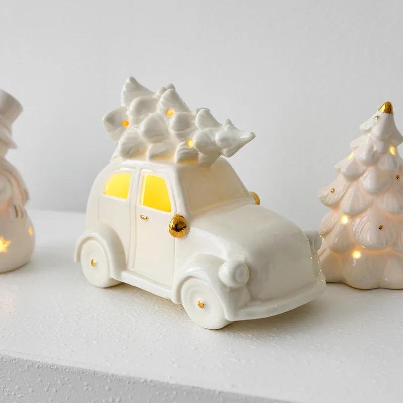 Keramik Weihnachten leuchtender Schneemann leuchtendes Auto kleine Tischplatte Heimschmuck Weihnachtsgeschenk