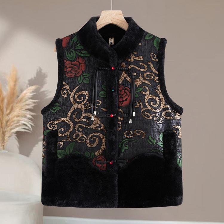 Middle-aged and Elderly Mother Mink Vest Jacket for Women Grandma Winter Clothes New Style Vest Old Lady Wears Plus Velvet Horse Clip