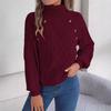 Autumn/Winter Casual Solid-Colour Buttoned Cable-Knit Turtleneck Bell-Sleeve Pullover for Women