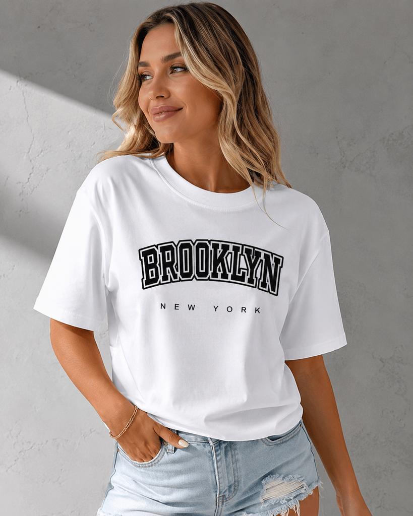 Unisexs Brooklynprint Tshirt A Casual Streetstyle Fashion Piece With Lettering Harajukustyle Y2k Shortsleeve Tshirt