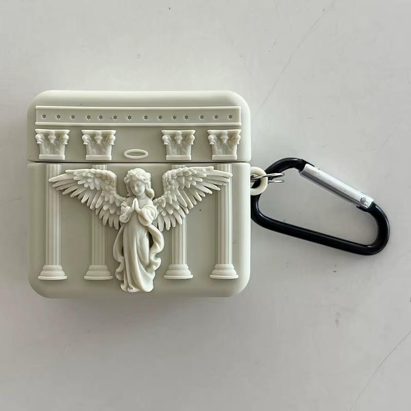 Pour AirPods 4 3 2 1 Pro Pro2 Étui pour Écouteurs 3D Dieu Ange Silicone Boîte de Protection pour Casque Avec Couvercle Pendentif For Airpods Pro 2 blanc