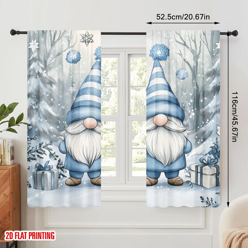 2 Stück, 2D-Flachdruck Vorhänge & Fensterdekoration Niedliche Zwerge Weihnachten Schnee Winter Strapazierfähiger 100% Polyesterstoff (ohne Stange)