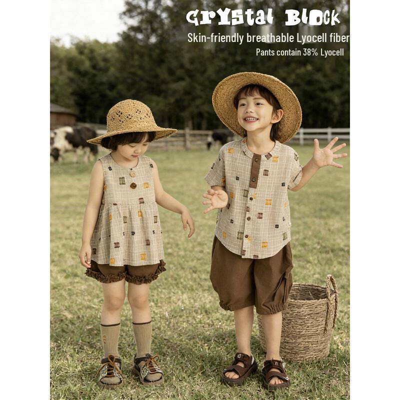 Girl's Retro Sleeveless Babydoll Top & Shorts Set