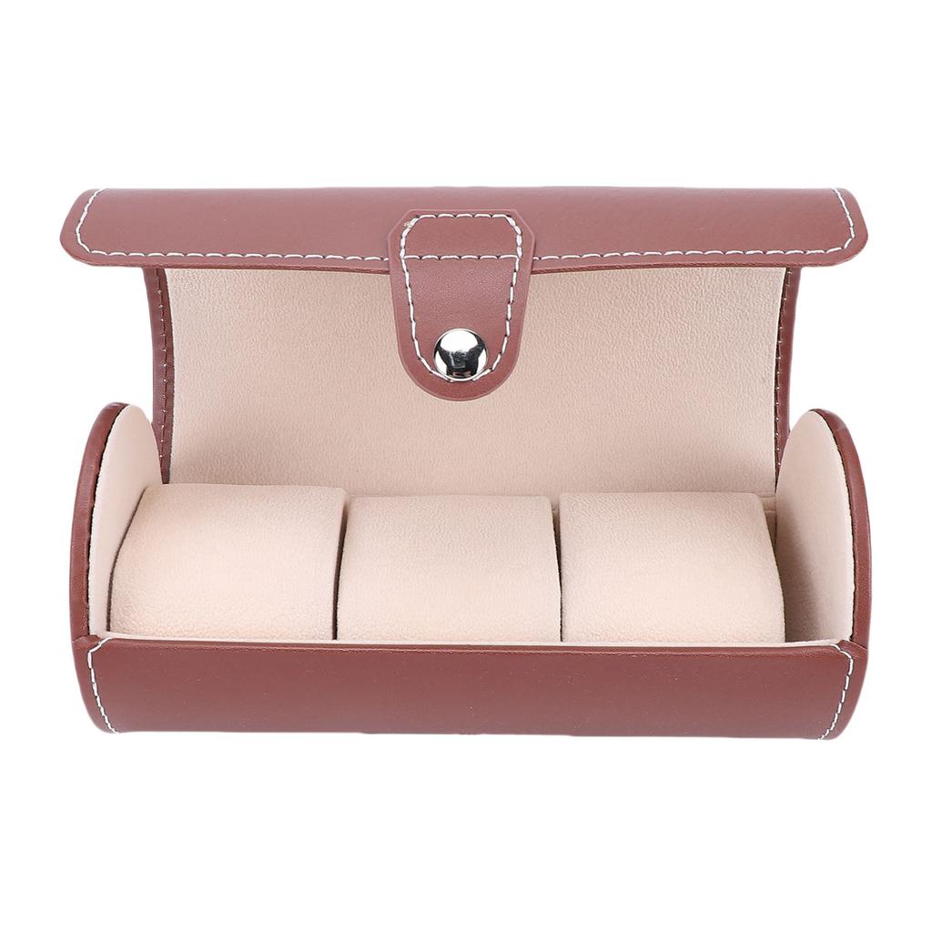 Watch Roll Case   PU Leather 3 Slots Watch Travel Case for Bracelets Jewelry Brown