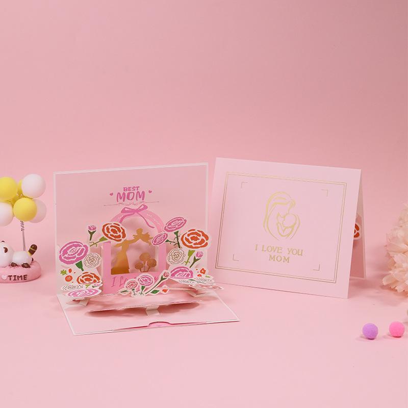 3D Pop-up Greeting Card for Mother's & Women's Day - Creative Paper Carving Thank You & Blessing Card