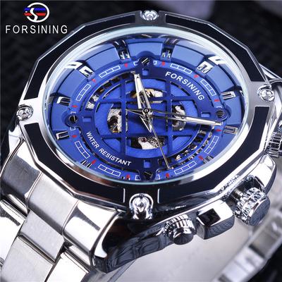 Men's Fashion Casual Blue Hollow Waterproof Automatic Mechanical Watch GMT1114-8-A